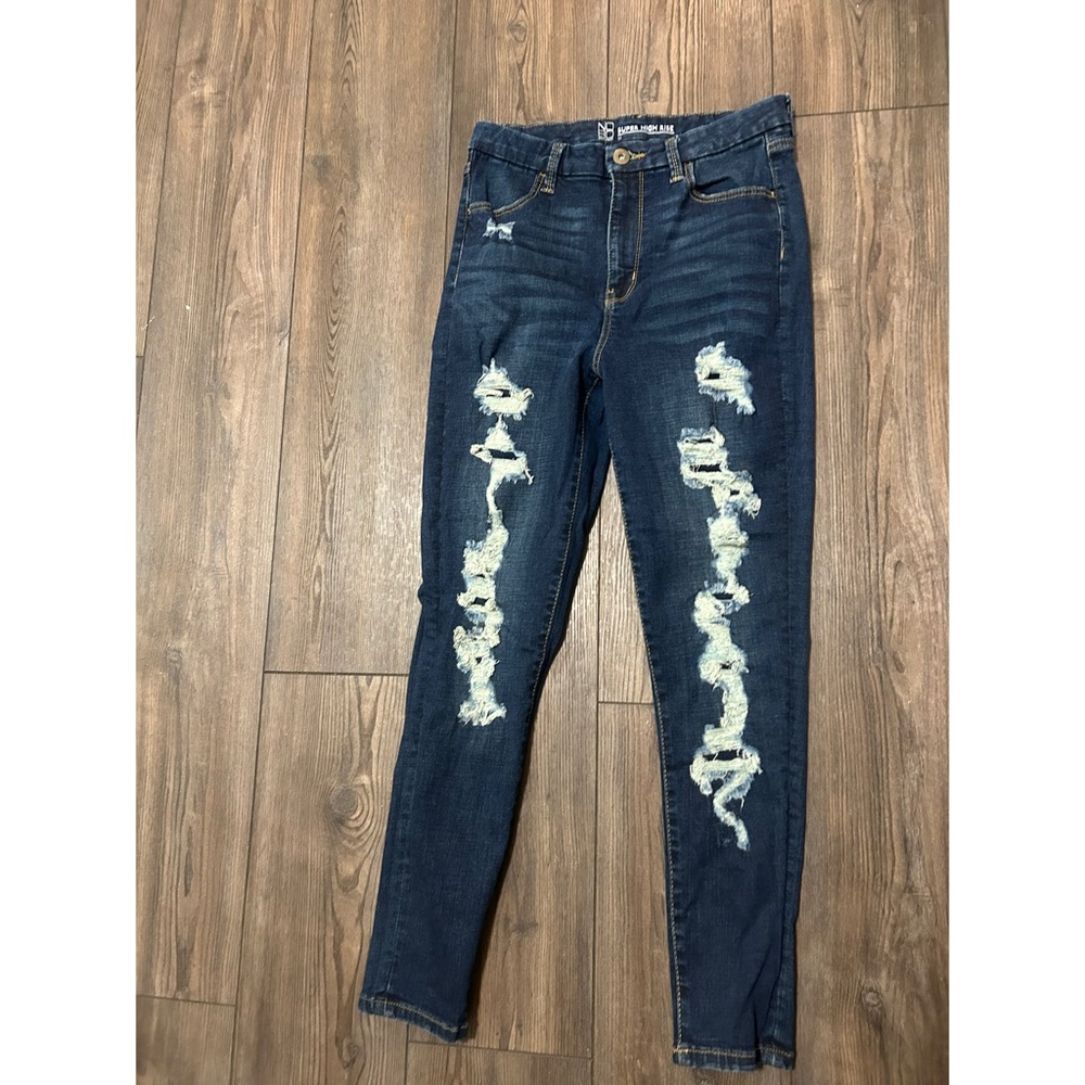 NOBO Navy Distressed Skinny Jeans